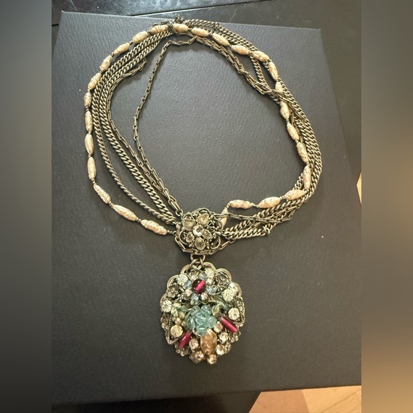 Multistrand Gold-Tone Statement Necklace with Gemstone Pendant - Picture 5 of 5